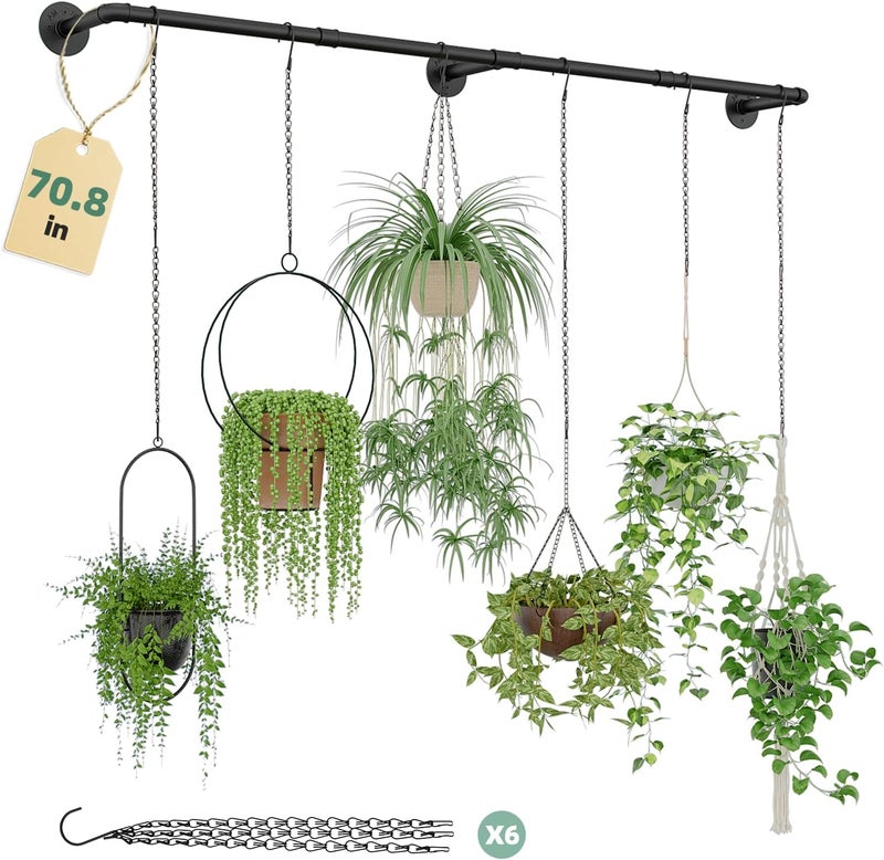 Galood Plant Hanger Indoor with 6 Hanging Chains Hanging Planters for Indoor Plants Hanging Plant Holder Window Plants Rod Black Metal Shelves(70.8 Inch Pot not Included - Image 1